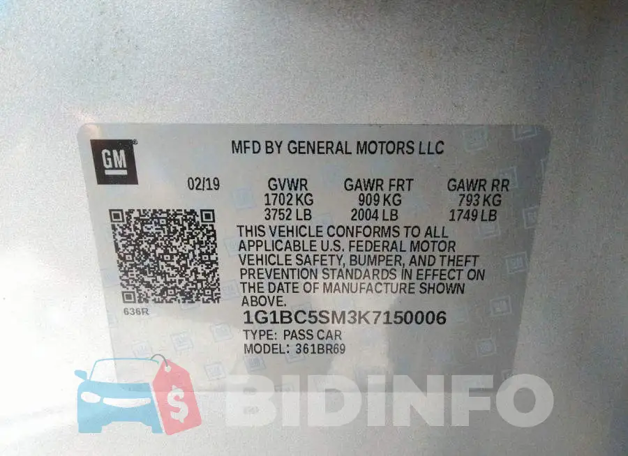 1G1BC5SM3K7150006 Photo# 9