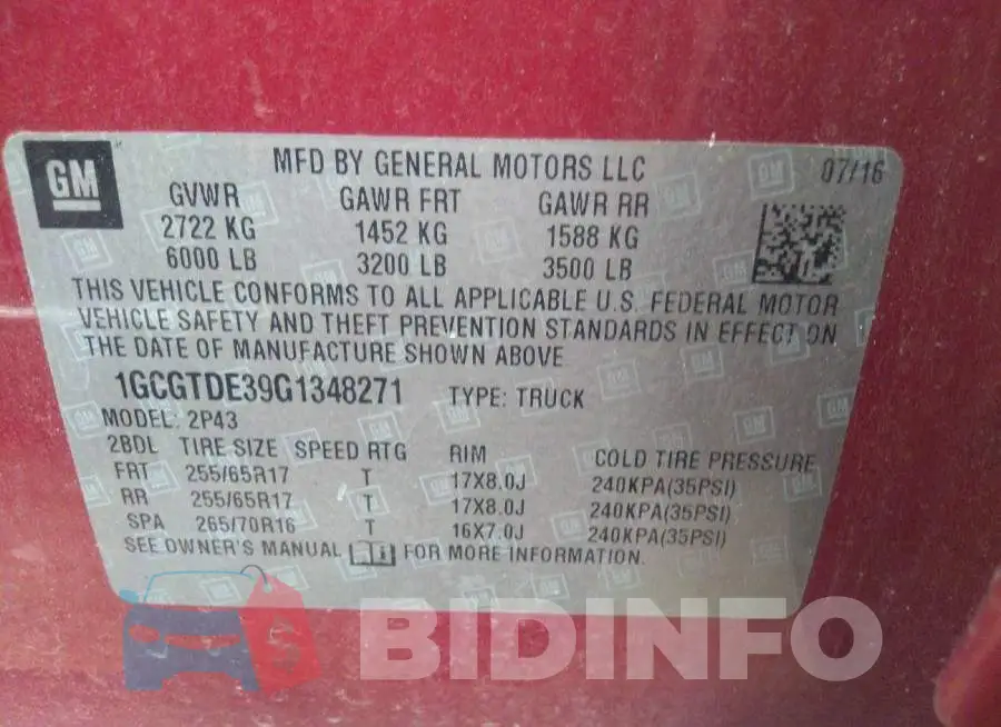 1GCGTDE39G1348271 Photo# 9