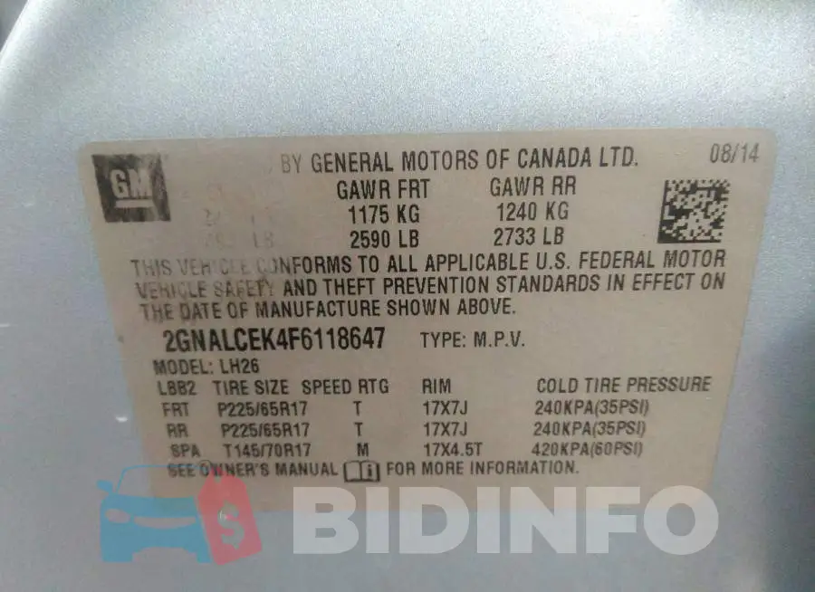 2GNALCEK4F6118647 Photo# 9
