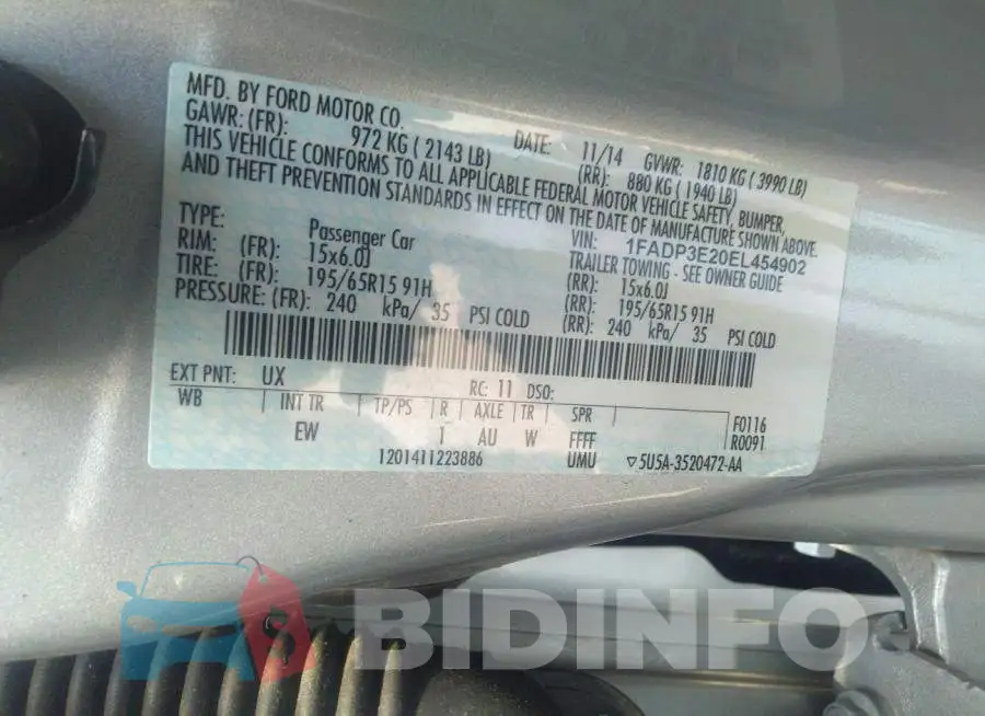 1FADP3E20EL454902 Photo# 9