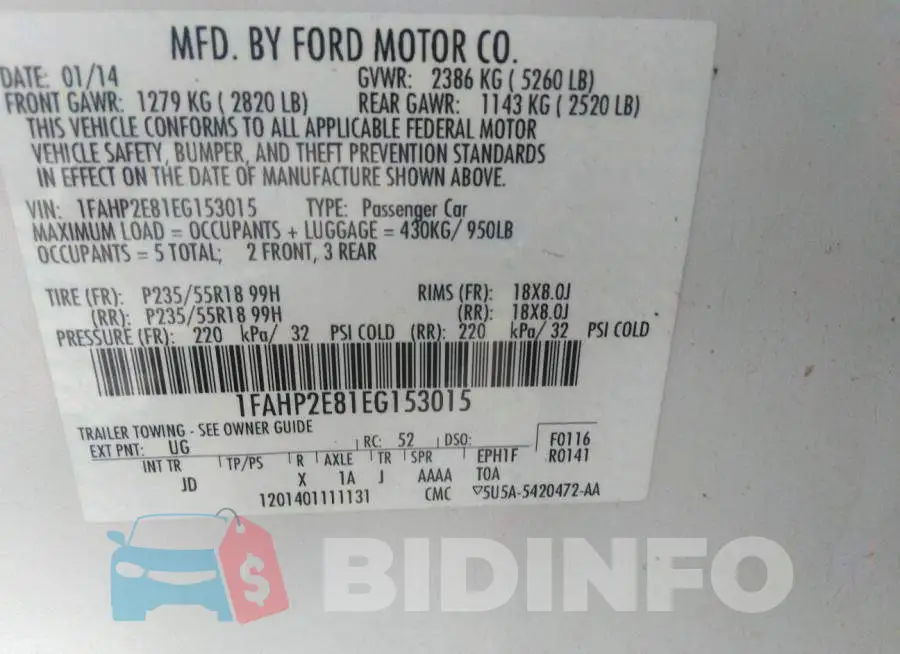 1FAHP2E81EG153015 Photo# 9
