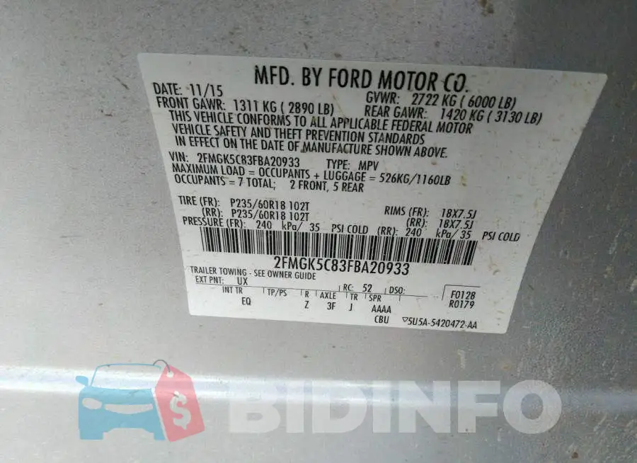 2FMGK5C83FBA20933 Photo# 9