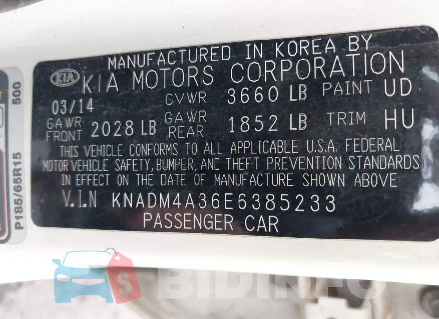 KNADM4A36E6385233 Photo# 9