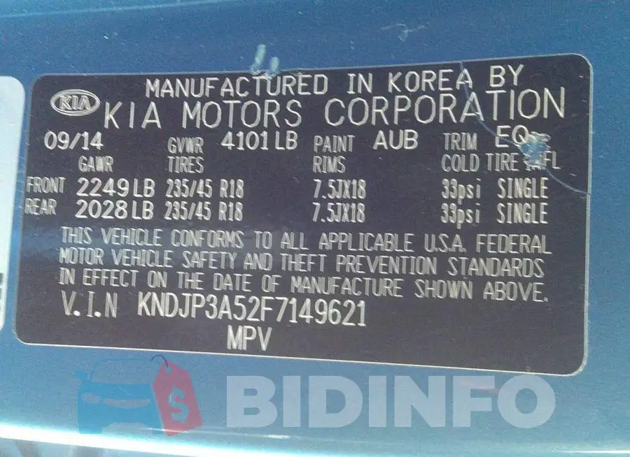 KNDJP3A52F7149621 Photo# 9