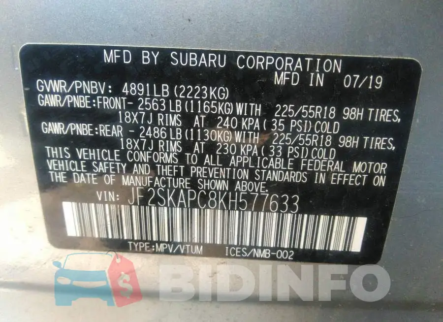 JF2SKAPC8KH577633 Photo# 9