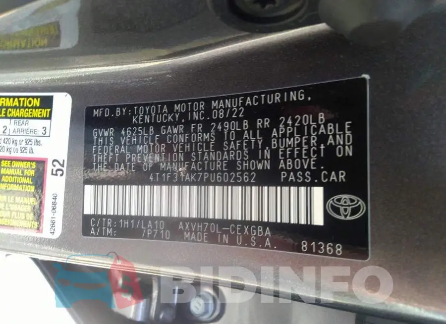 4T1F31AK7PU602562 Photo# 9