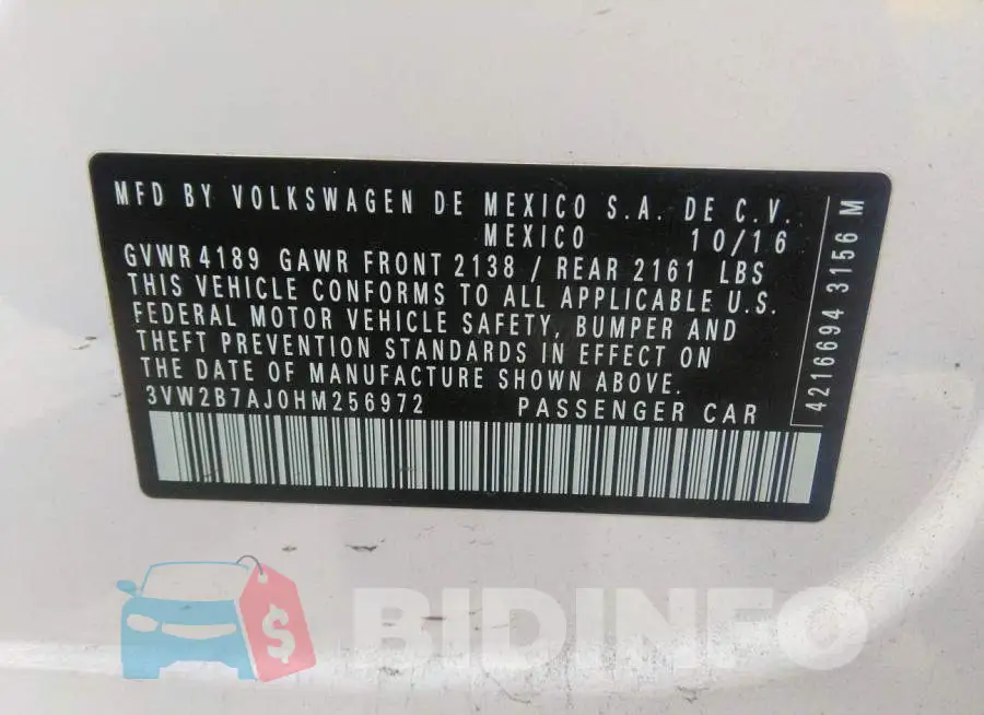 3VW2B7AJ0HM256972 Photo# 9