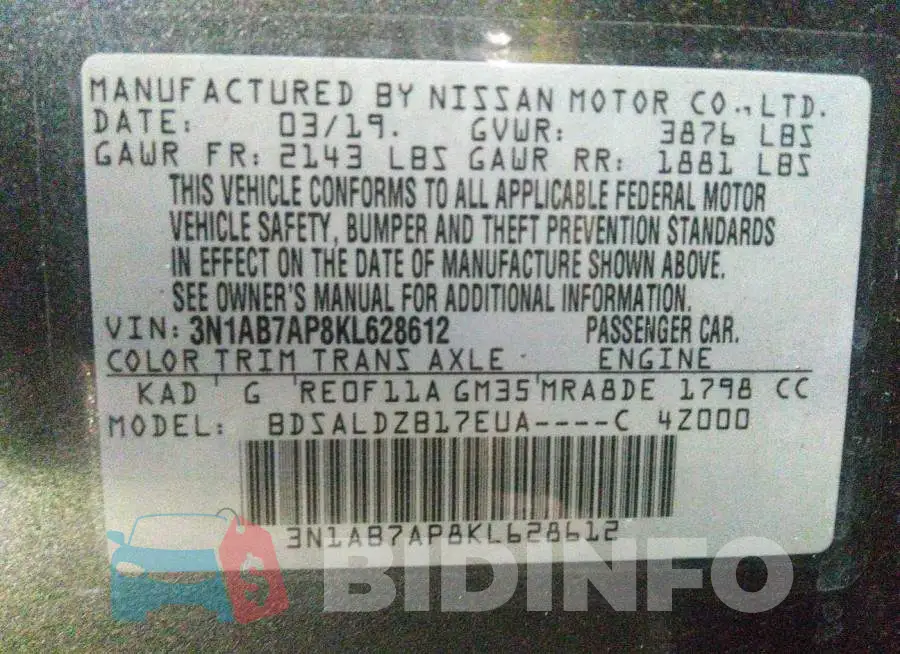 3N1AB7AP8KL628612 Photo# 9