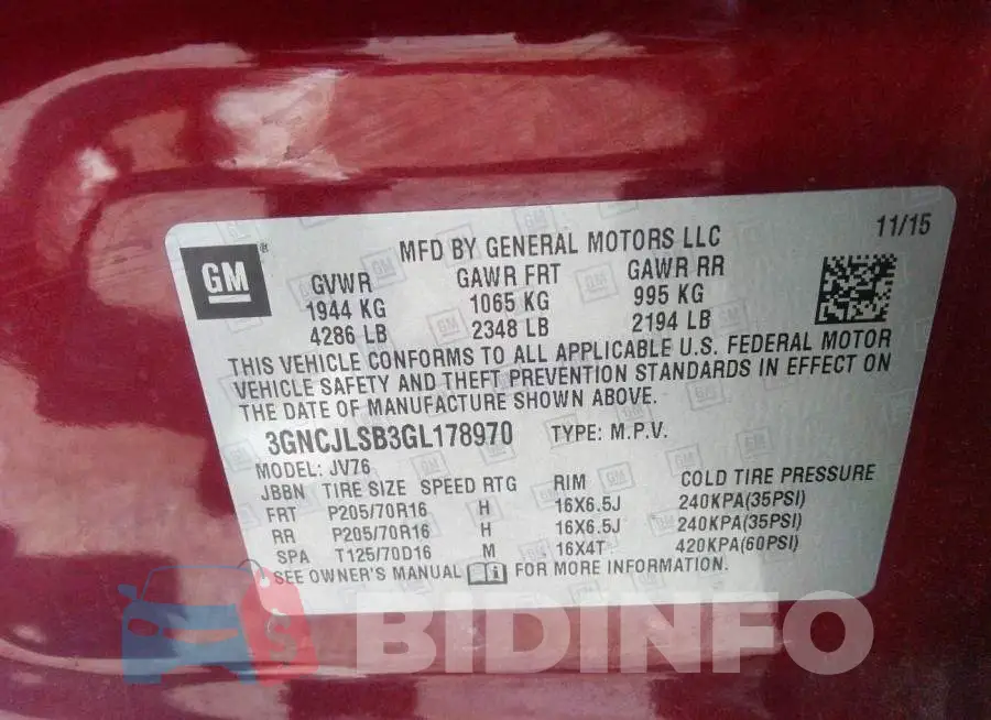 3GNCJLSB3GL178970 Photo# 9
