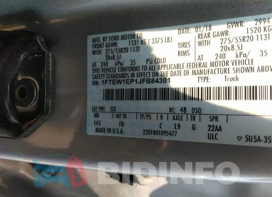 1FTEW1EP1JFB84301 Photo# 9