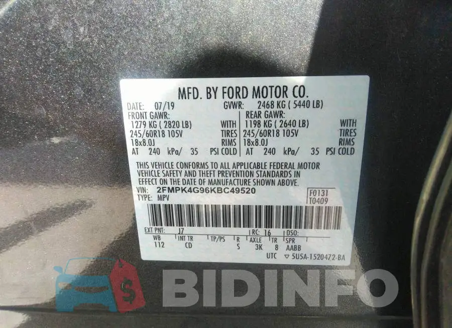 2FMPK4G96KBC49520 Photo# 9