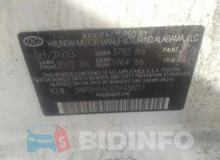 5NPDH4AE6DH438011 Photo# 9