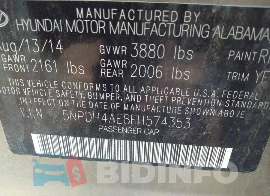 5NPDH4AE8FH574353 Photo# 9