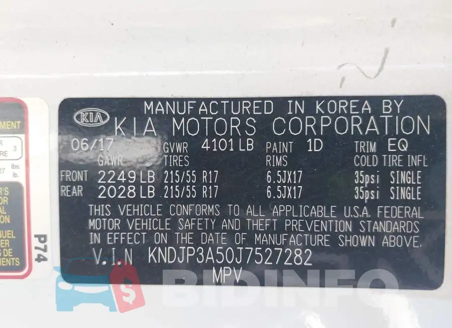 KNDJP3A50J7527282 Photo# 9