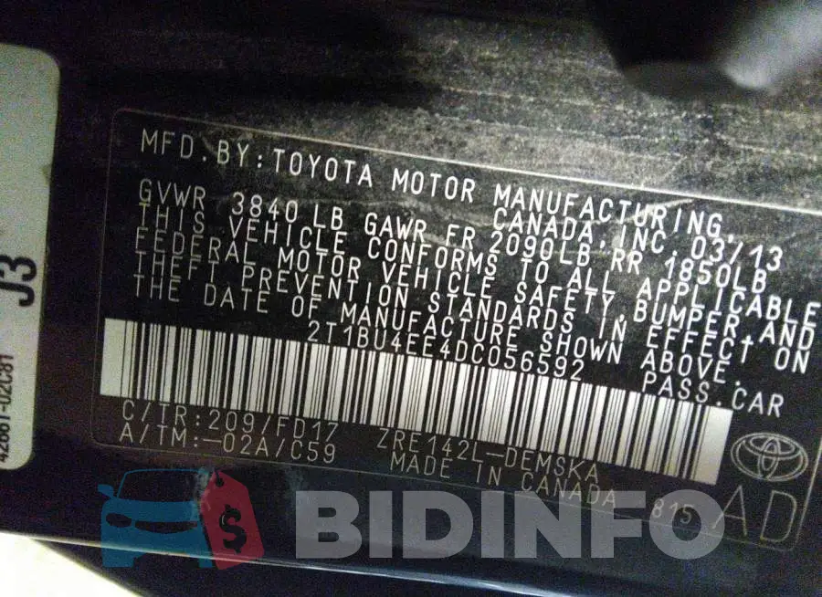 2T1BU4EE4DC056592 Photo# 9