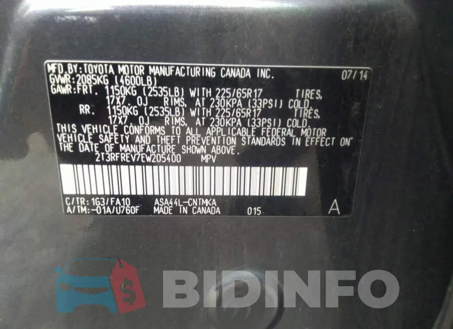 2T3RFREV7EW205400 Photo# 9