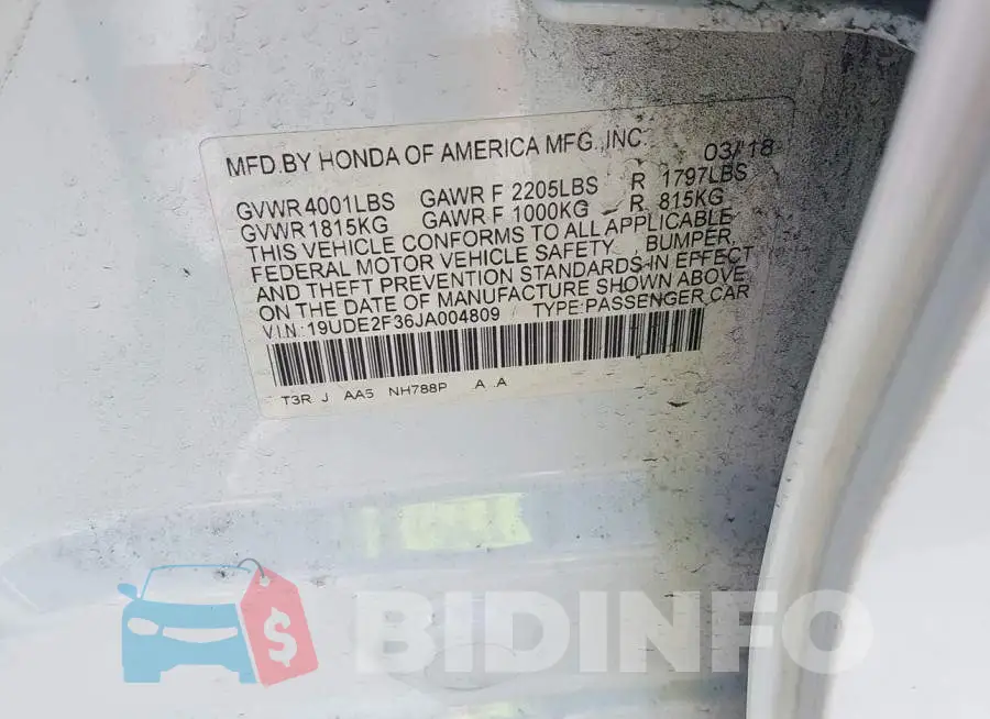 19UDE2F36JA004809 Photo# 9