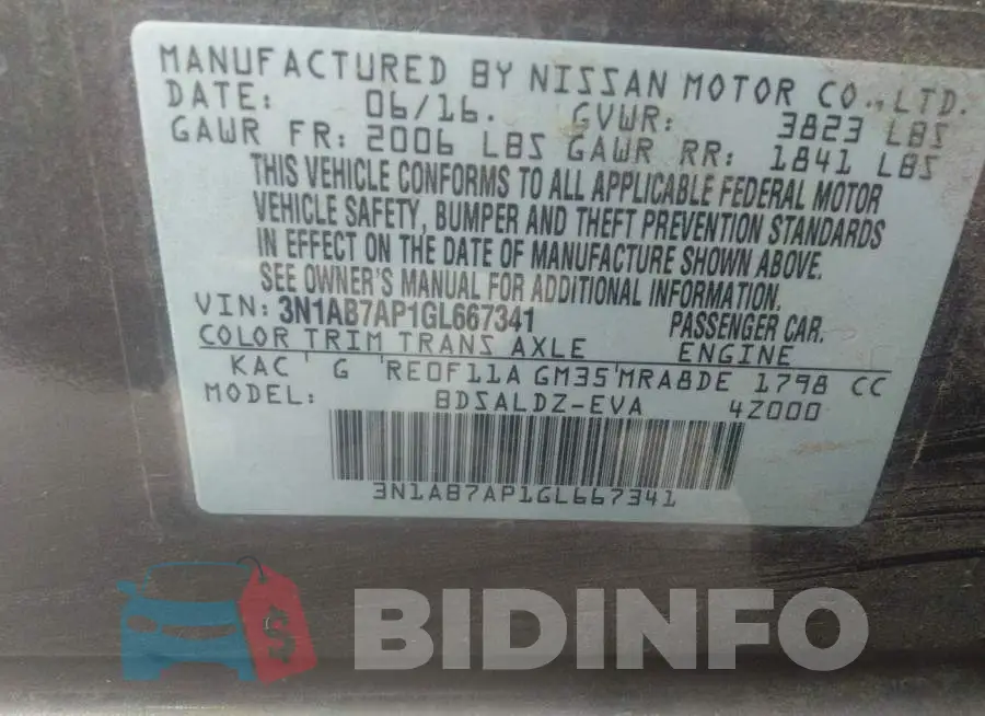 3N1AB7AP1GL667341 Photo# 9