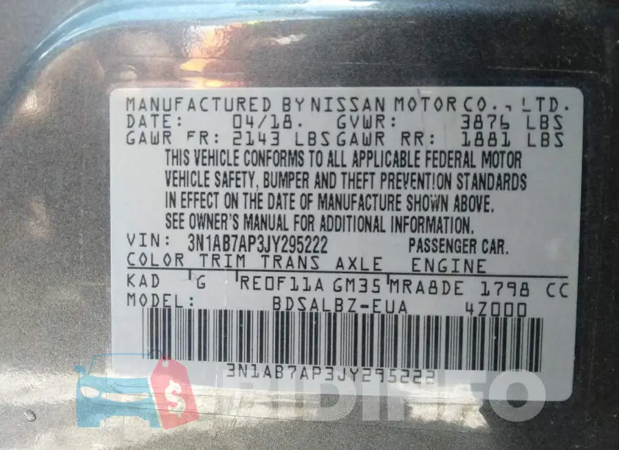 3N1AB7AP3JY295222 Photo# 9