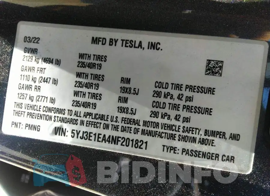 5YJ3E1EA4NF201821 Photo# 9
