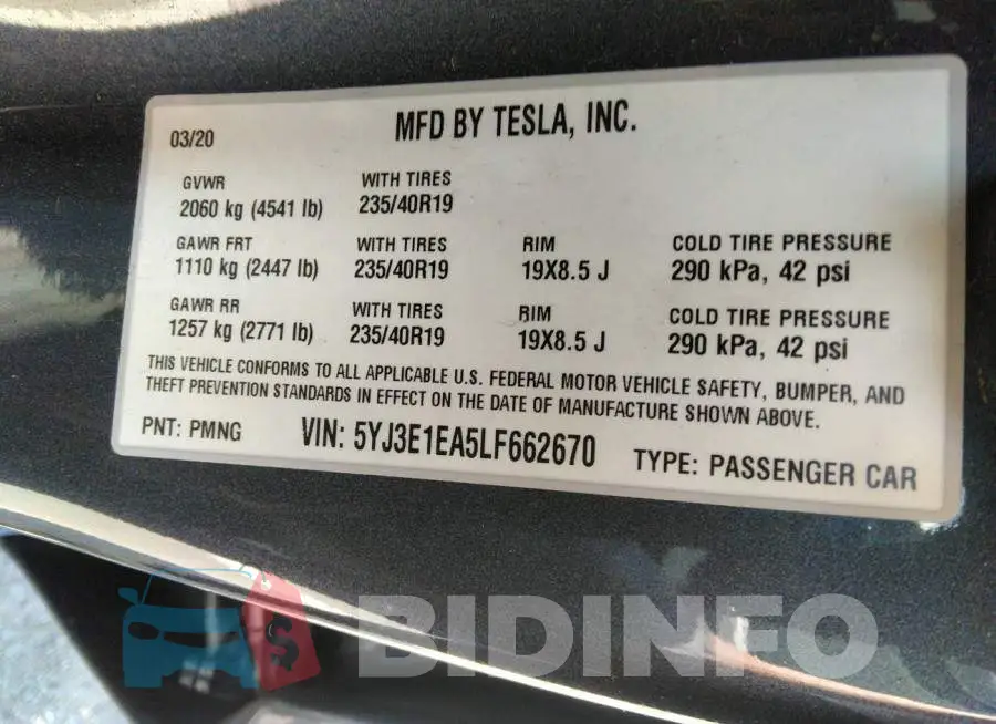 5YJ3E1EA5LF662670 Photo# 9