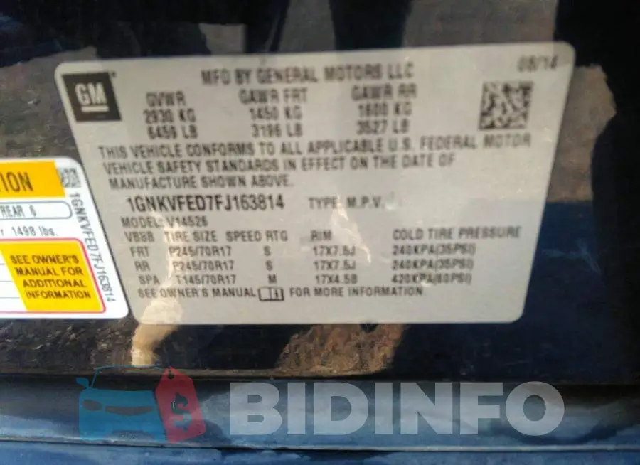 1GNKVFED7FJ163814 Photo# 9