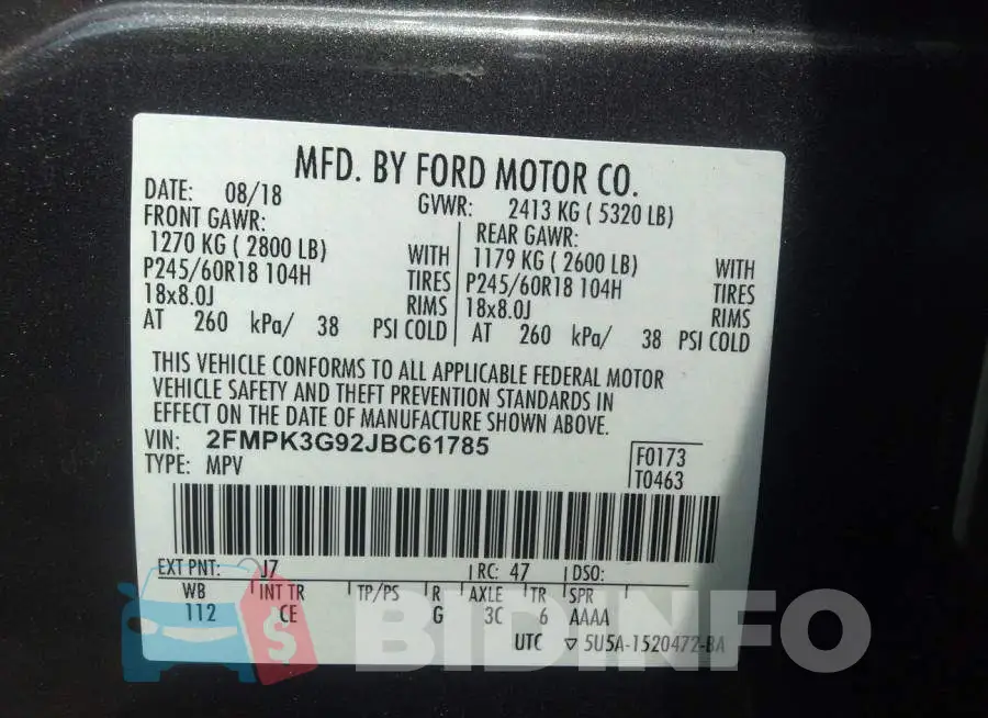 2FMPK3G92JBC61785 Photo# 9