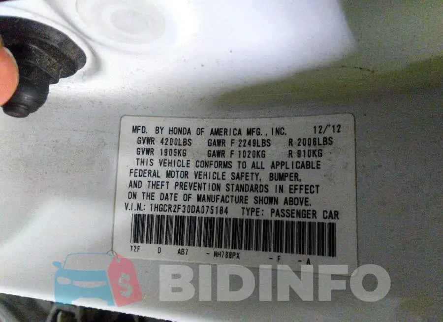 1HGCR2F30DA075184 Photo# 9