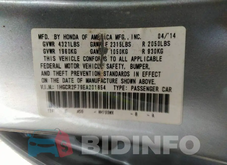 1HGCR2F79EA201854 Photo# 9