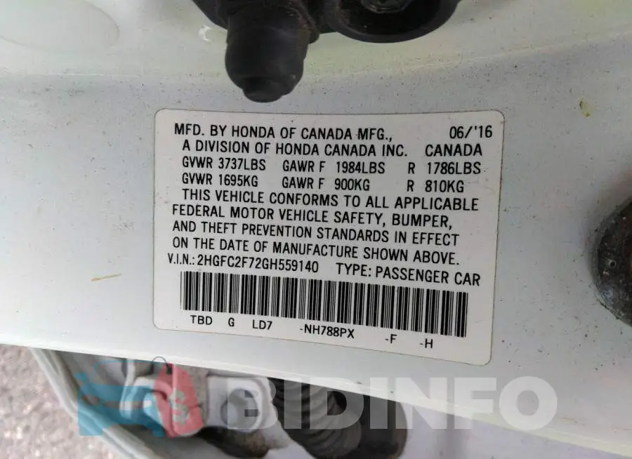 2HGFC2F72GH559140 Photo# 9