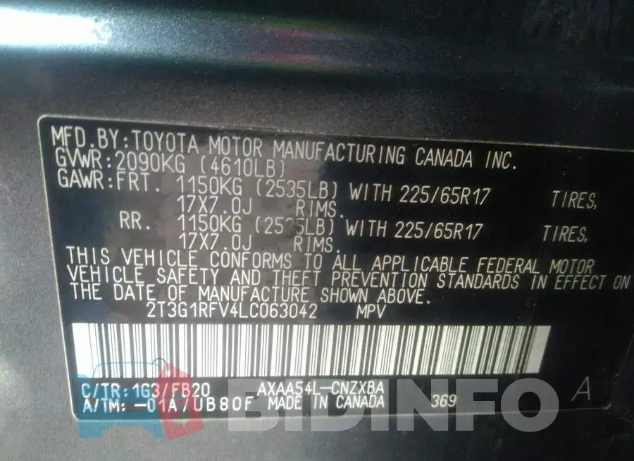 2T3G1RFV4LC063042 Photo# 9