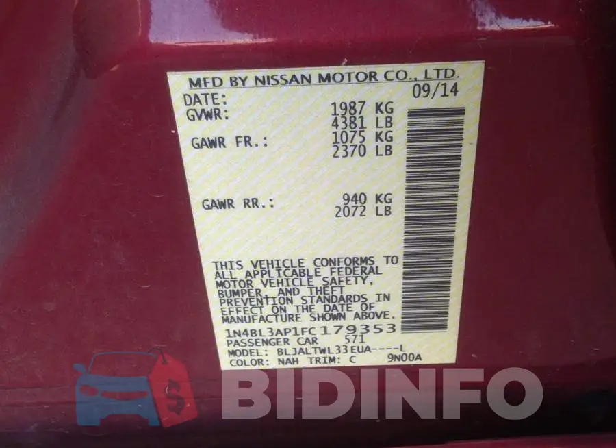 1N4BL3AP1FC179353 Photo# 9