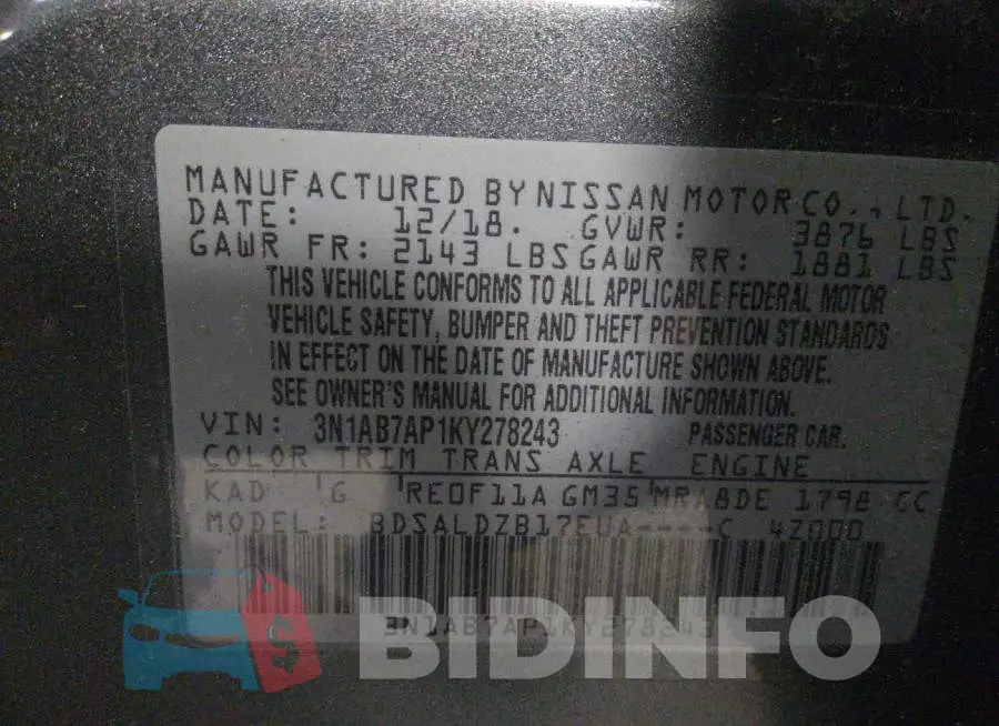 3N1AB7AP1KY278243 Photo# 9