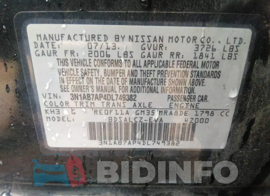 3N1AB7AP4DL749382 Photo# 9