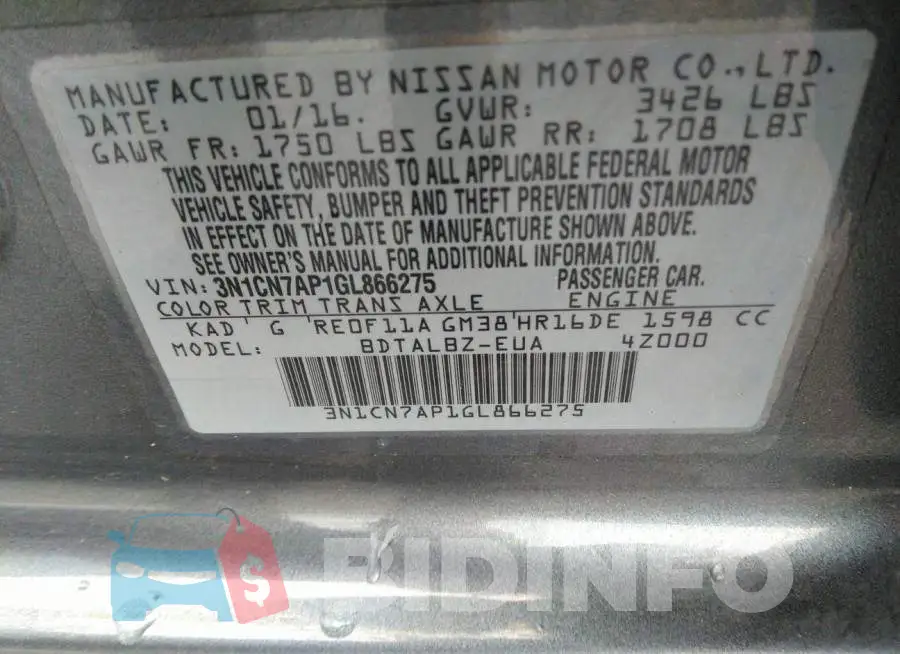 3N1CN7AP1GL866275 Photo# 9