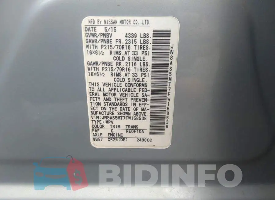 JN8AS5MT7FW158538 Photo# 9