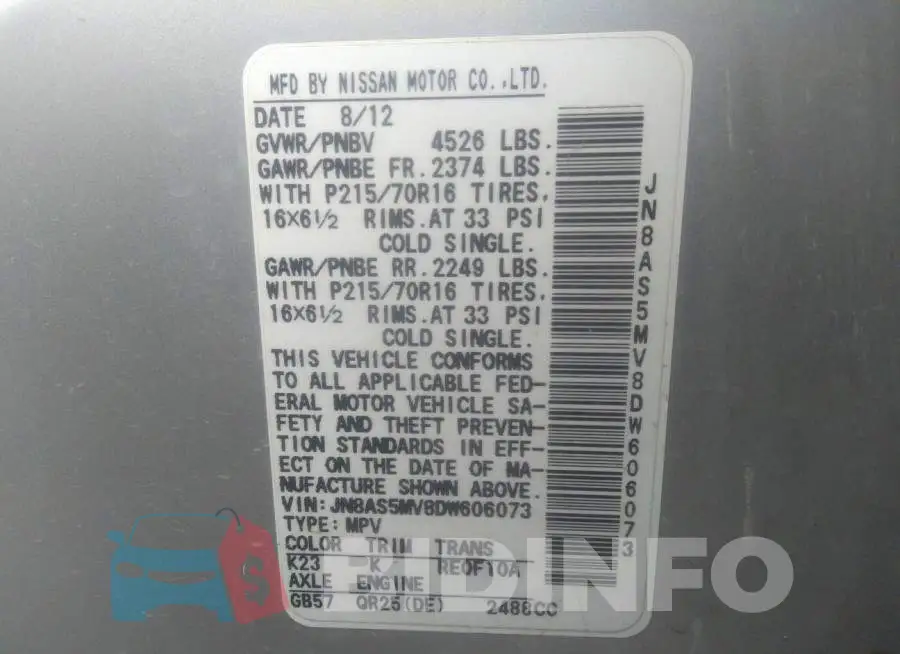JN8AS5MV8DW606073 Photo# 9