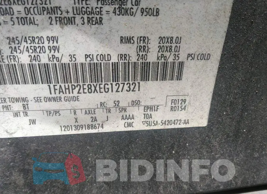 1FAHP2E8XEG127321 Photo# 9