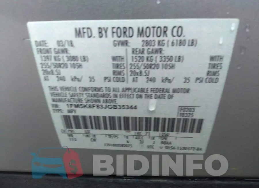 1FM5K8F83JGB35344 Photo# 9