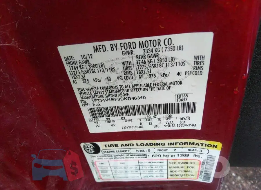 1FTFW1EF3DKD46310 Photo# 9