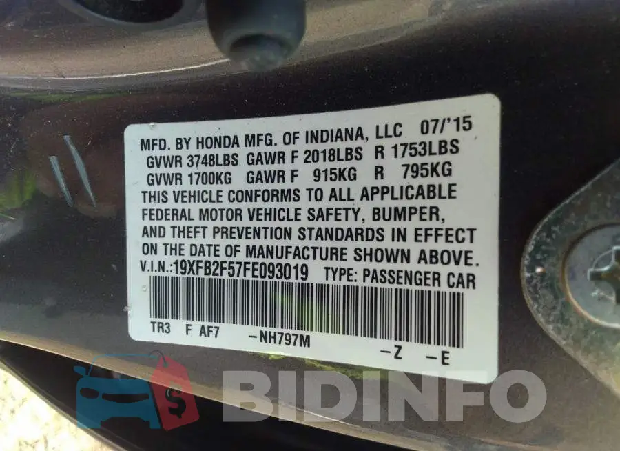 19XFB2F57FE093019 Photo# 9