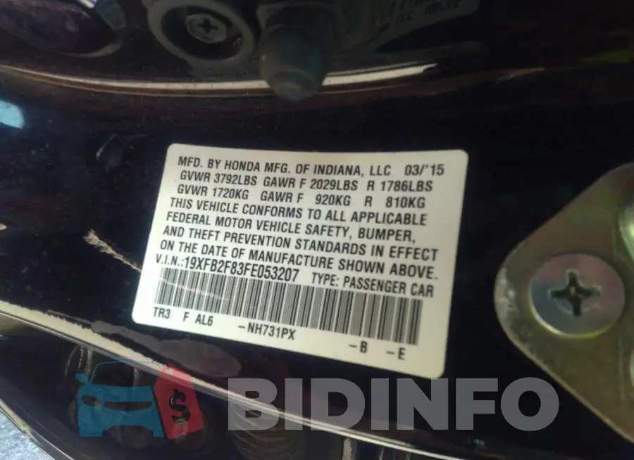 19XFB2F83FE053207 Photo# 9