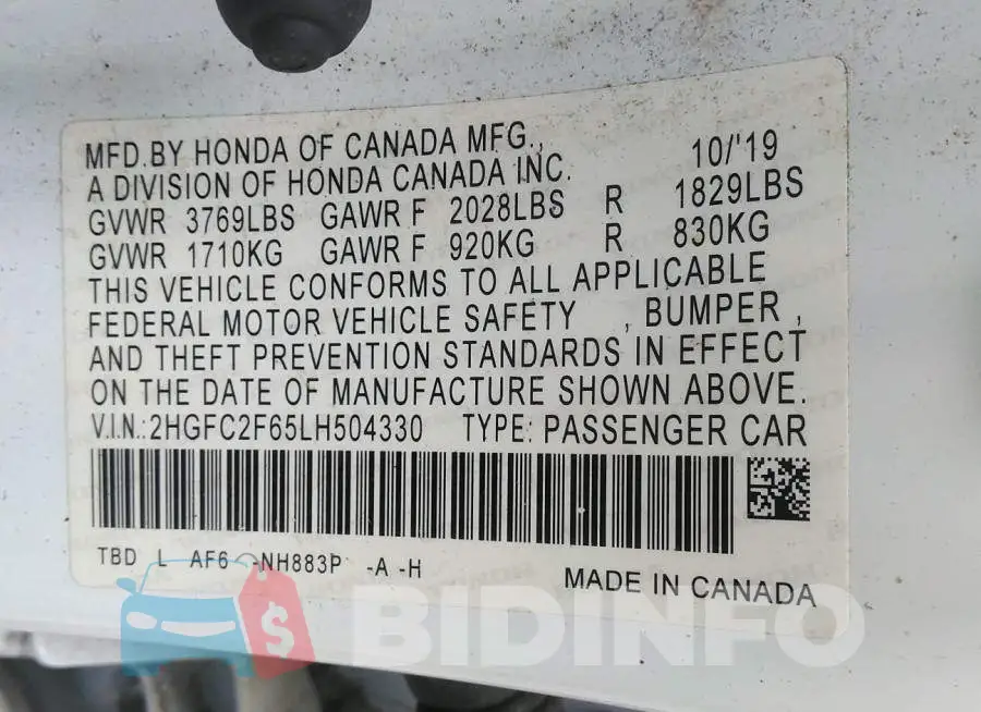 2HGFC2F65LH504330 Photo# 9