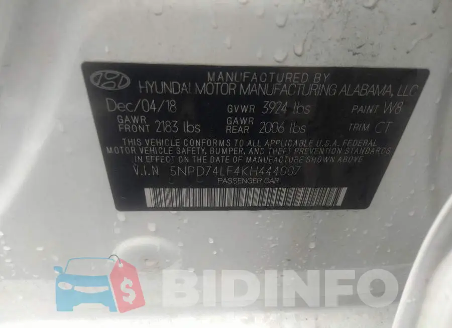 5NPD74LF4KH444007 Photo# 9