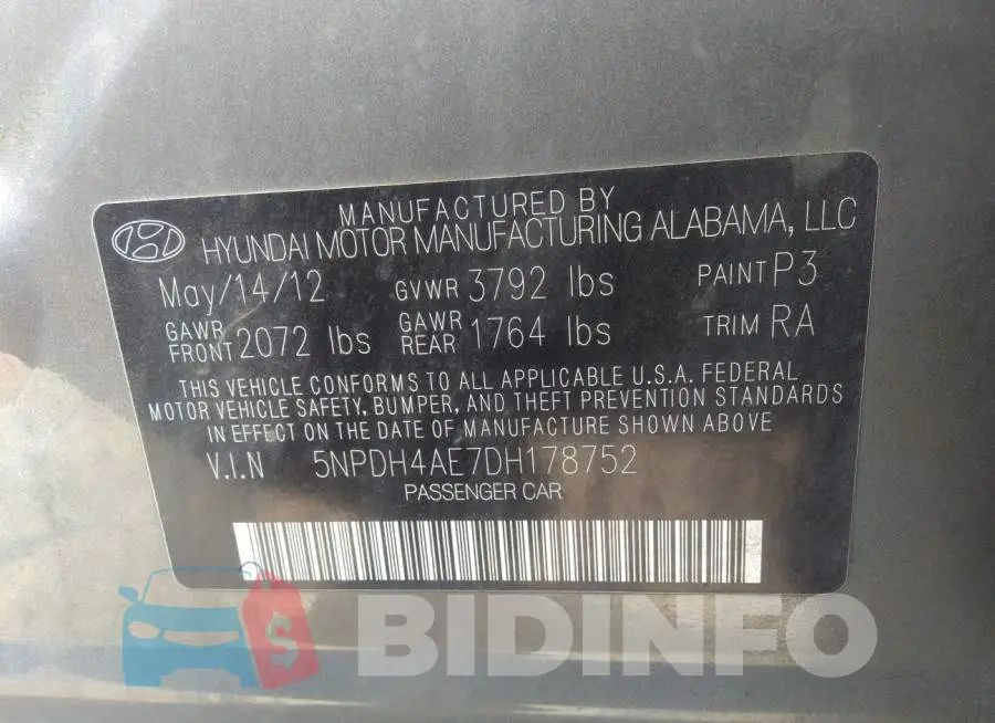 5NPDH4AE7DH178752 Photo# 9