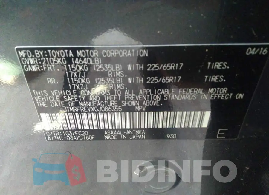JTMRFREVXGJ086355 Photo# 9