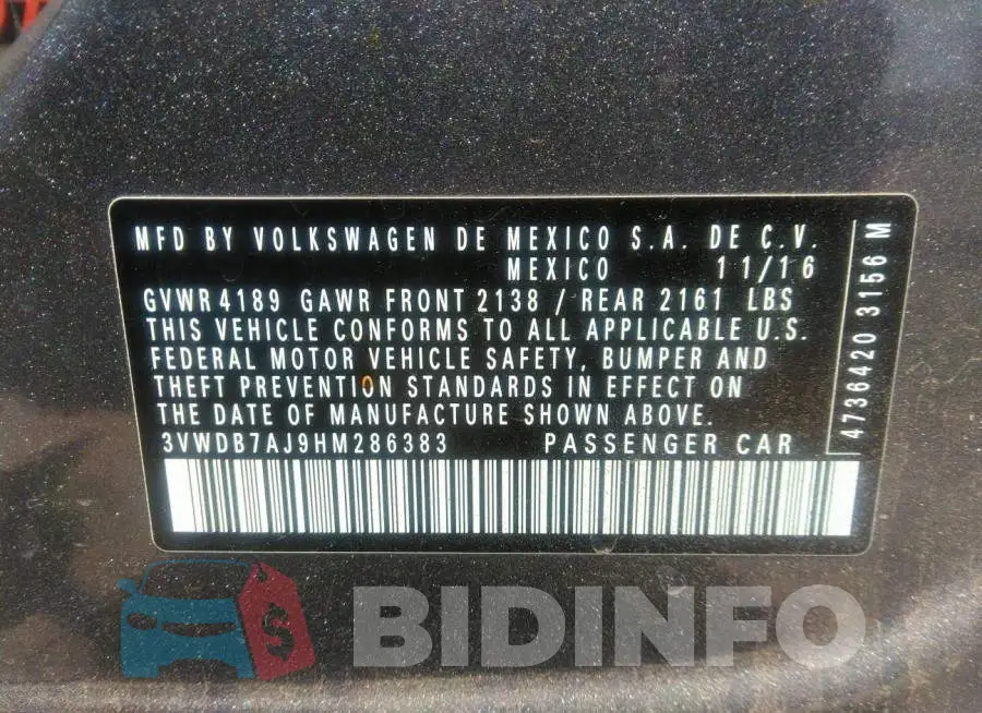 3VWDB7AJ9HM286383 Photo# 9