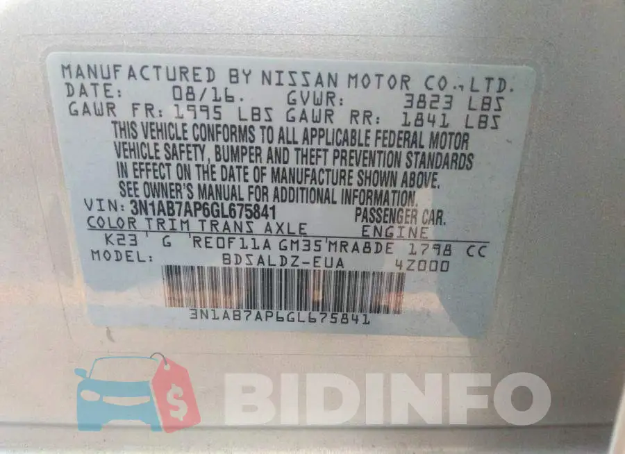 3N1AB7AP6GL675841 Photo# 9