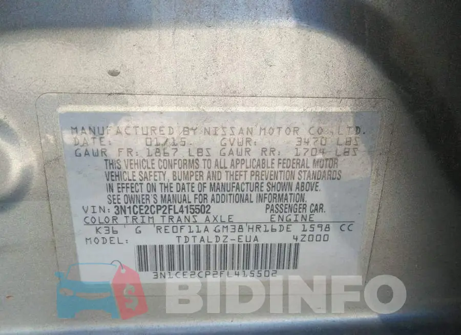 3N1CE2CP2FL415502 Photo# 9