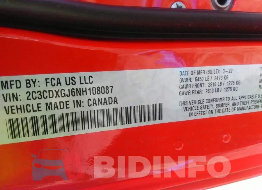 2C3CDXGJ6NH108087 Photo# 9